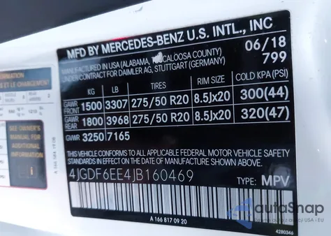 2018 Mercedes-Benz Gls 450 4Matic z USA, uszkodzony, nr VIN 4JGDF6EE4JB160469